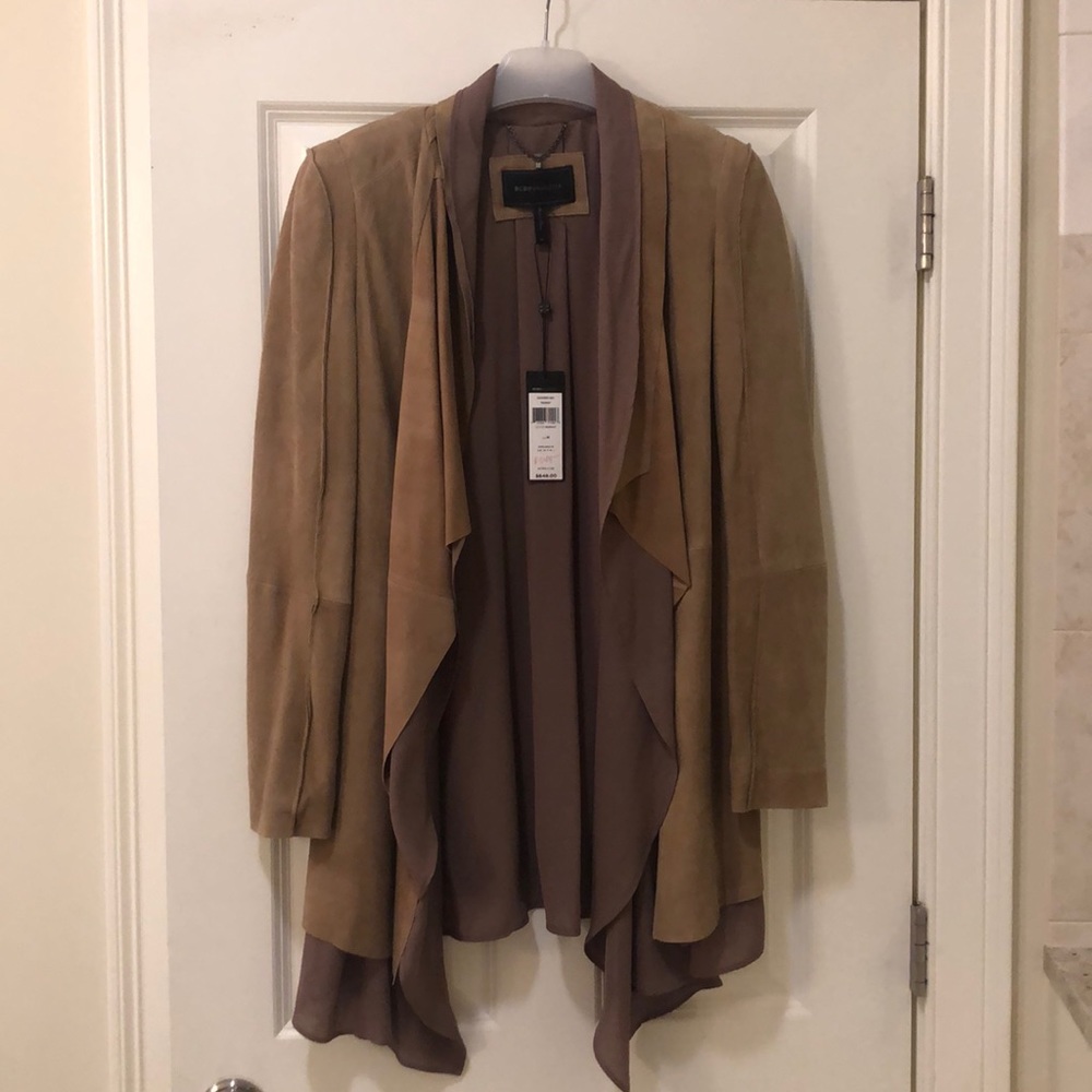 BCBG MAXAZRIA layered leather coat.